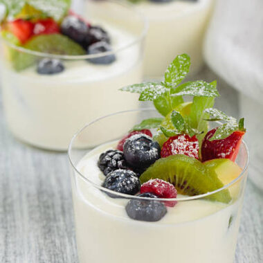 Close up shot of yogurt with berries. shallow dof.