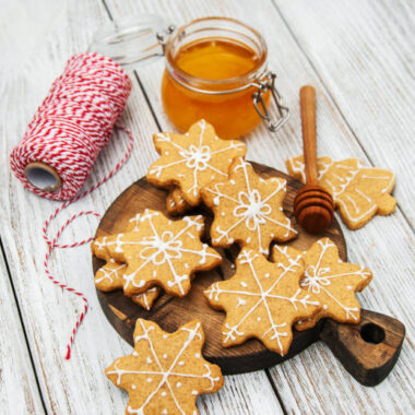 Christmas ginger and honey cookies on a old wooden table